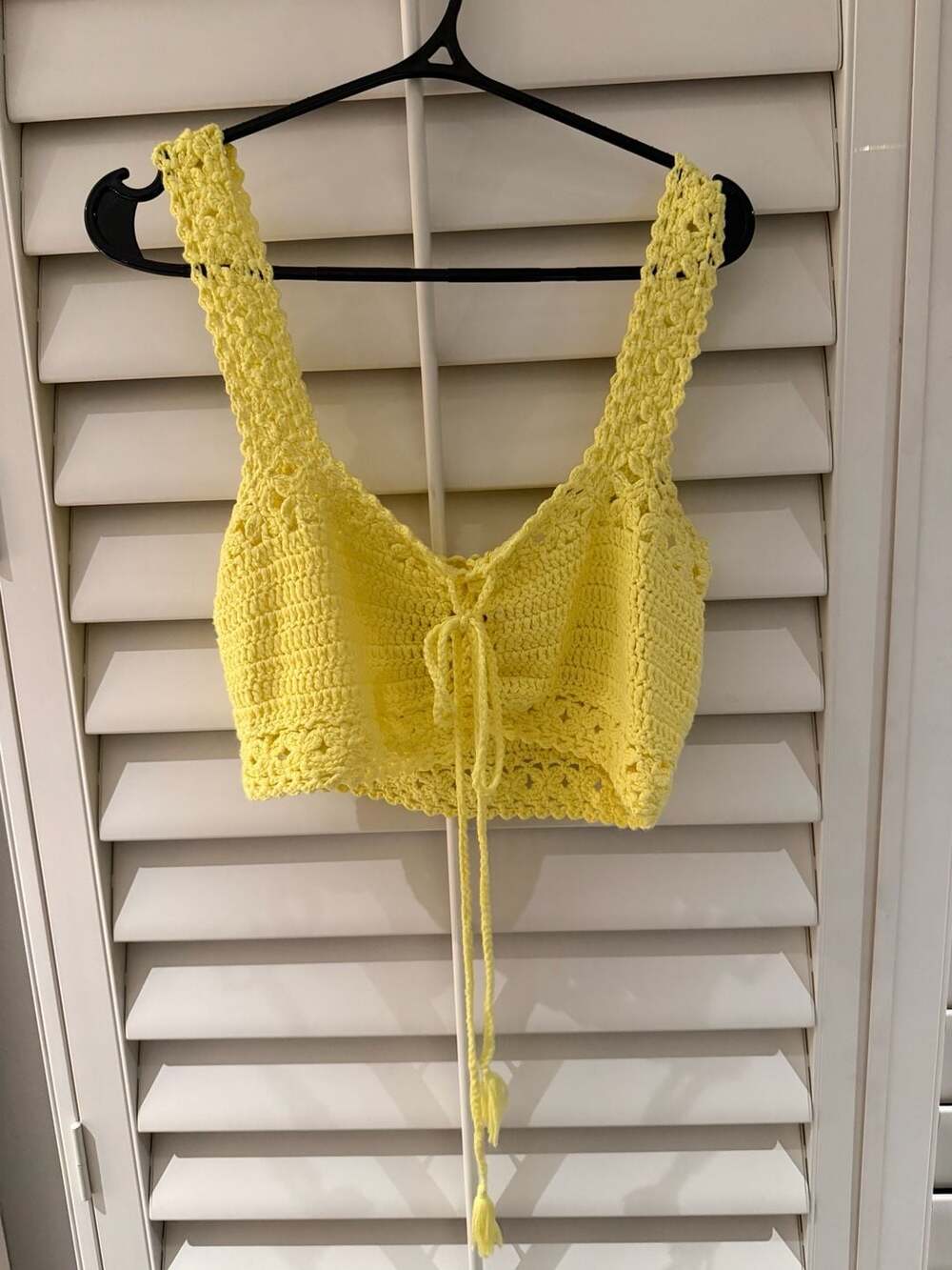 Small Cotton Emporium Yellow Crochet Tie-Front Crop Top